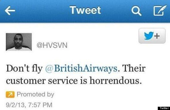Grafika przedstawiająca post na Instagramie klienta narzekającego na British Airlines